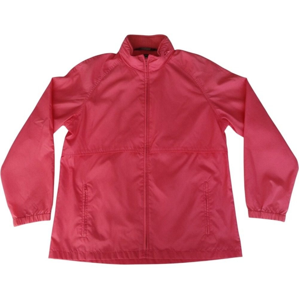 Woolrich Windbreaker Women Medium Pink Excellent Stowaway Hood Full Zip Jacket